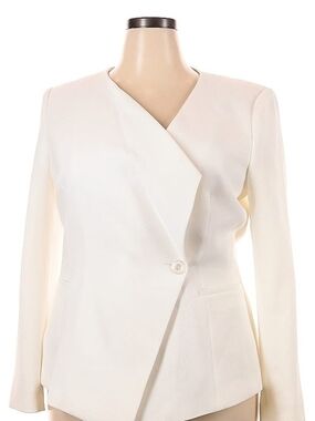 Tahari Cream Asymmetrical Single-Button Blazer